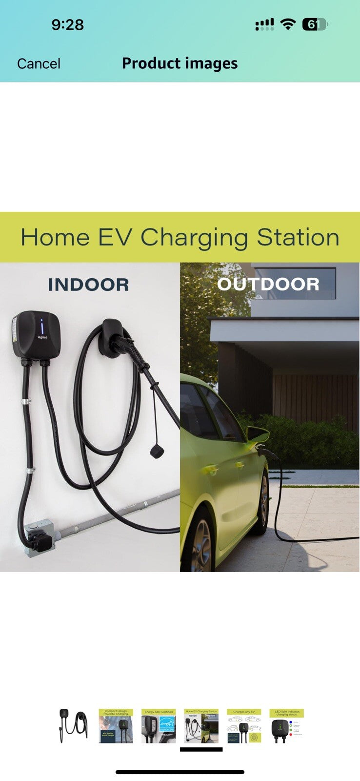 Pass & Seymour Plug-in Level 2 EV Charger, 40 Amp, 240V, Indoor/Outdoor Car