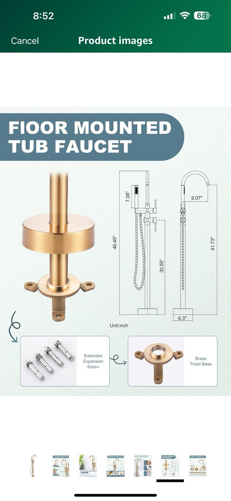 Freestanding Bathtub Faucet Brushed Gold, Floor Mount Tub Filler, High