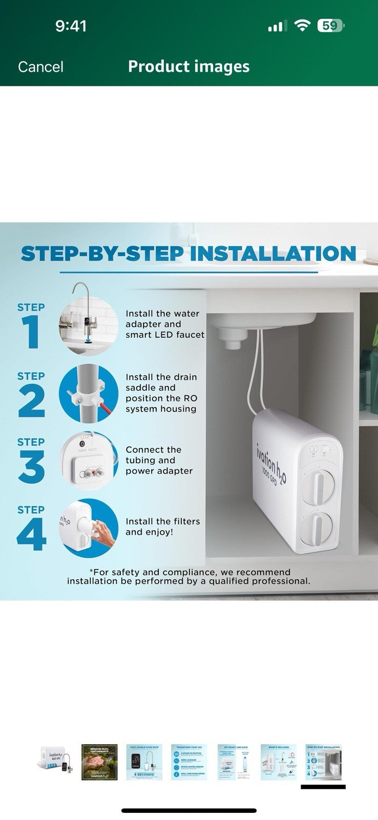 Ivation H2O 800 GPD Reverse Osmosis Under Sink Tankless Water Purifier