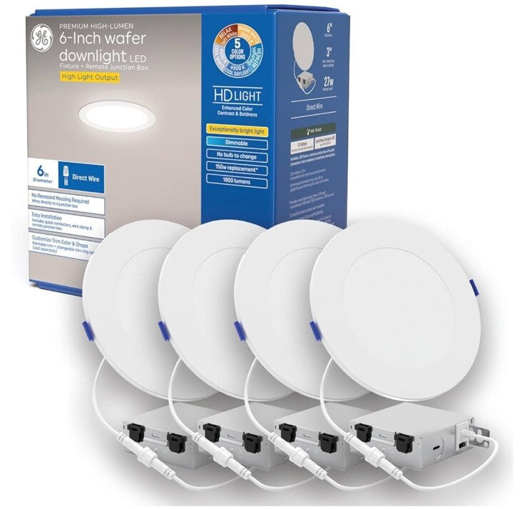 GE Color Select LED Wafer Downlight, Premium High-Lumen Direct Wire Ceiling