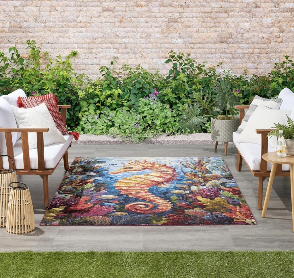 Nourison Home Color Splash Multicolor 5'3" x 7'3" Area Rug - Easy Clean,