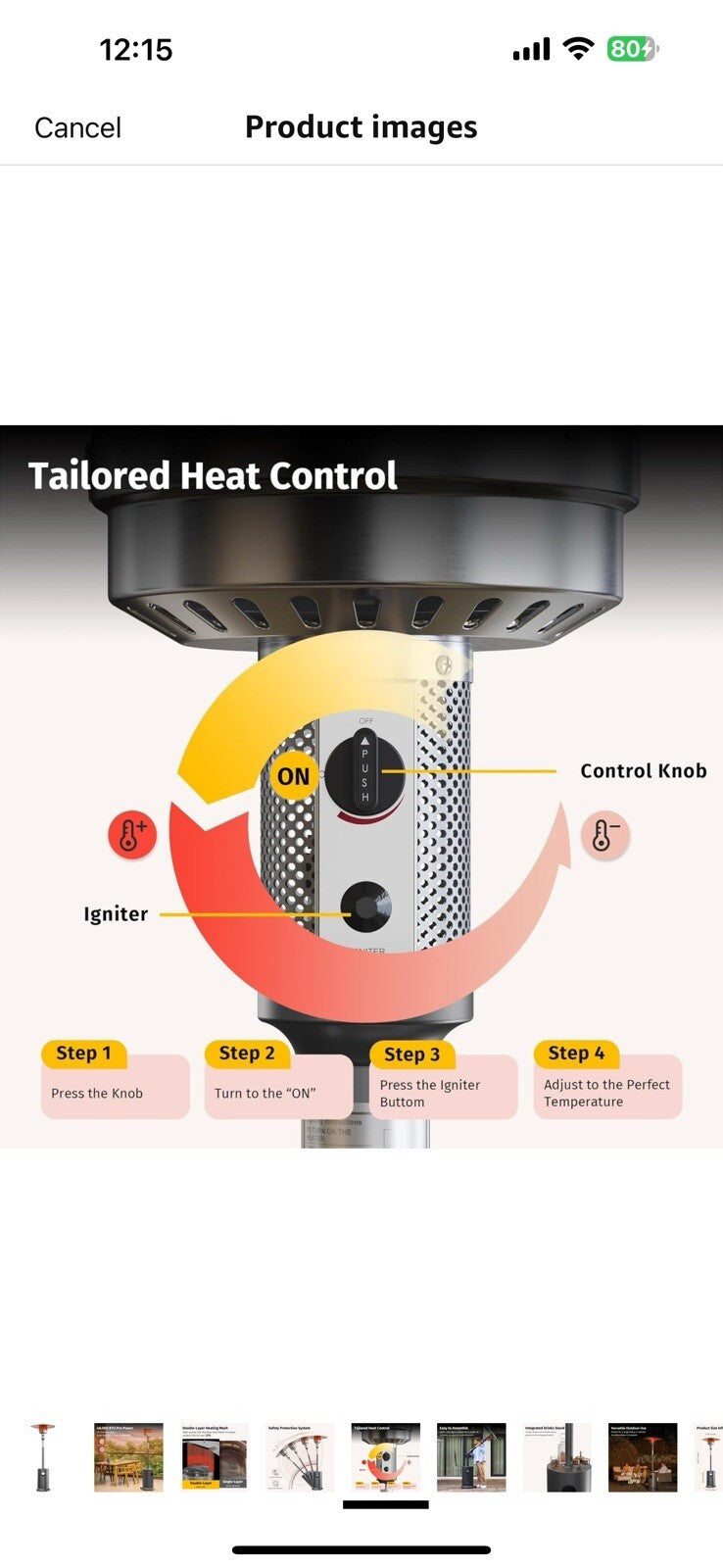 EAST OAK 48,000 BTU Patio Heater for Outdoor Use with Round Table Design