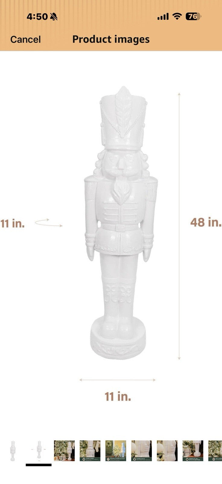 Fraser Hill Farm 48” Glossy White Soldier, Large Resin Decorative Christmas
