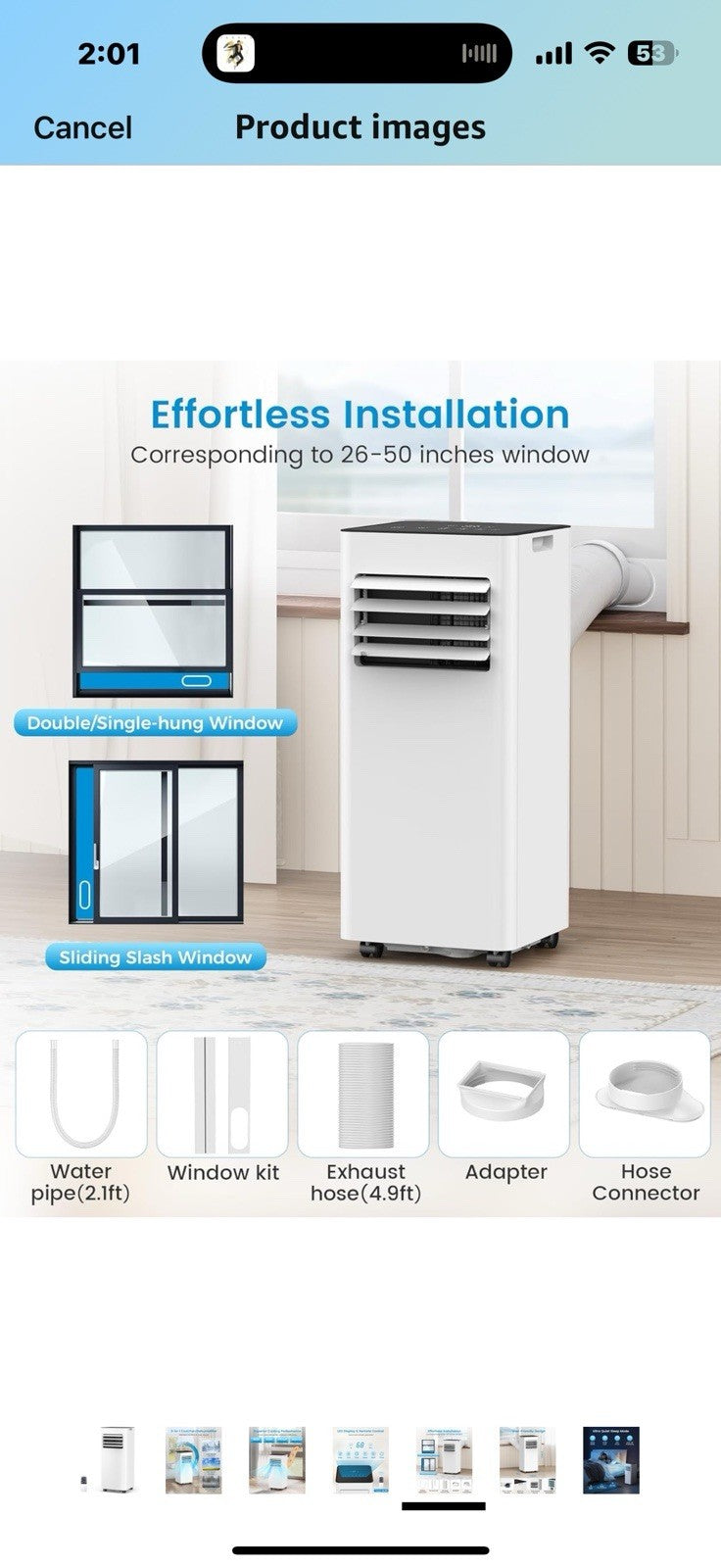 Portable Air Conditioner 8000 BTU (ASHRAE) Cools Up to 350 Sq. Ft., Remote 