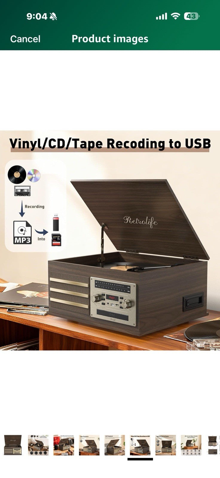 Vinyl Record Player 10-in-1 Music Center Turntable Built-in Speakers Support 3