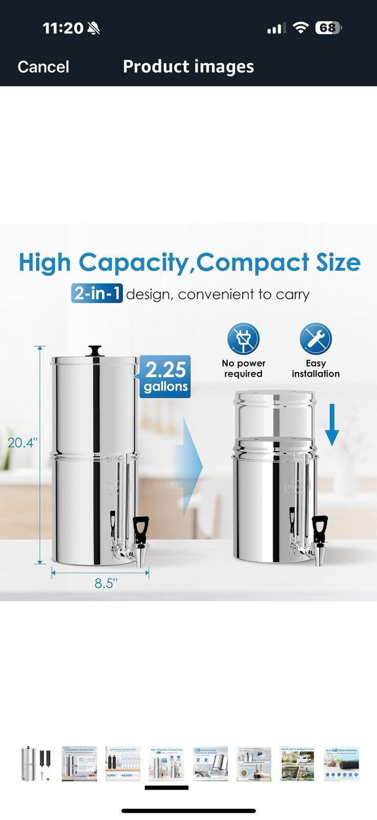 Waterdrop Gravity-fed Water Filter System, Reduces Lead and up to 99%