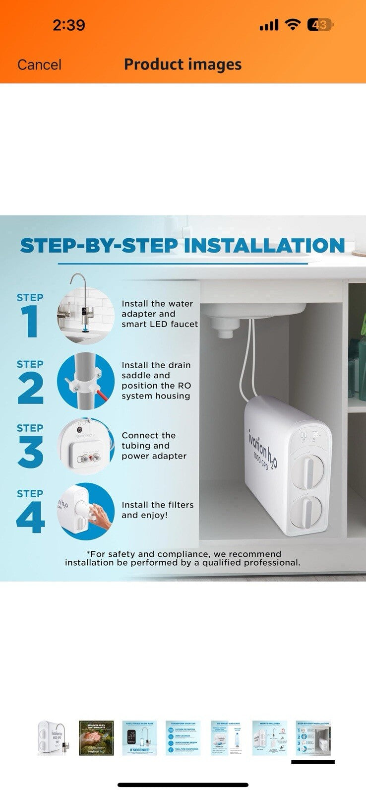 Ivation H2O 600 GPD Reverse Osmosis Under Sink Tankless Water Purifier