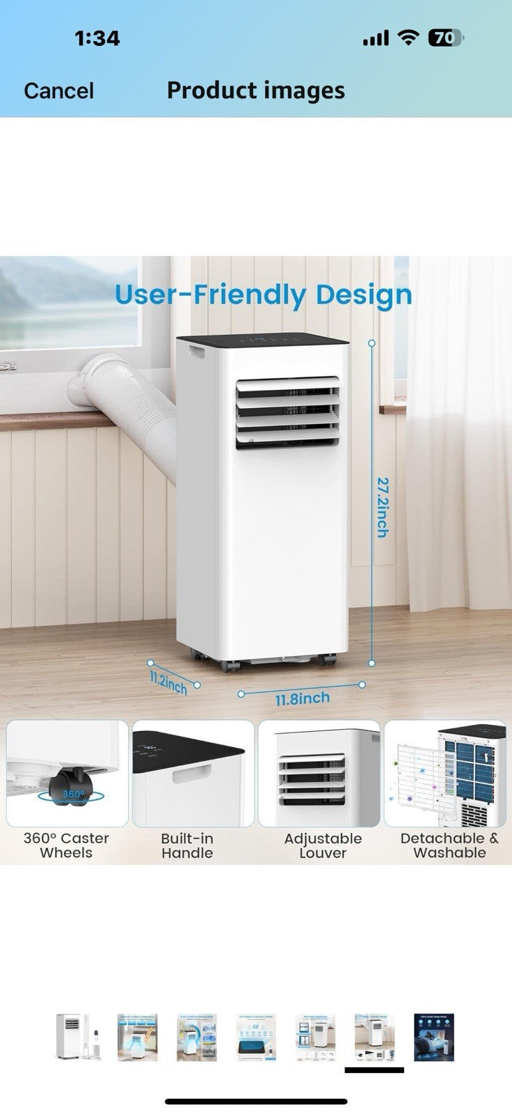 Portable Air Conditioner 10000 BTU (ASHRAE) Cools up to 450 Sq. Ft.