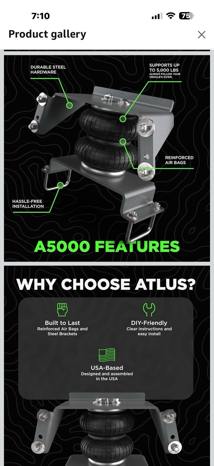Atlus Engineered By Air Lift A5000 Air Bag Suspension Kit for 2011-2019 Chevy...
