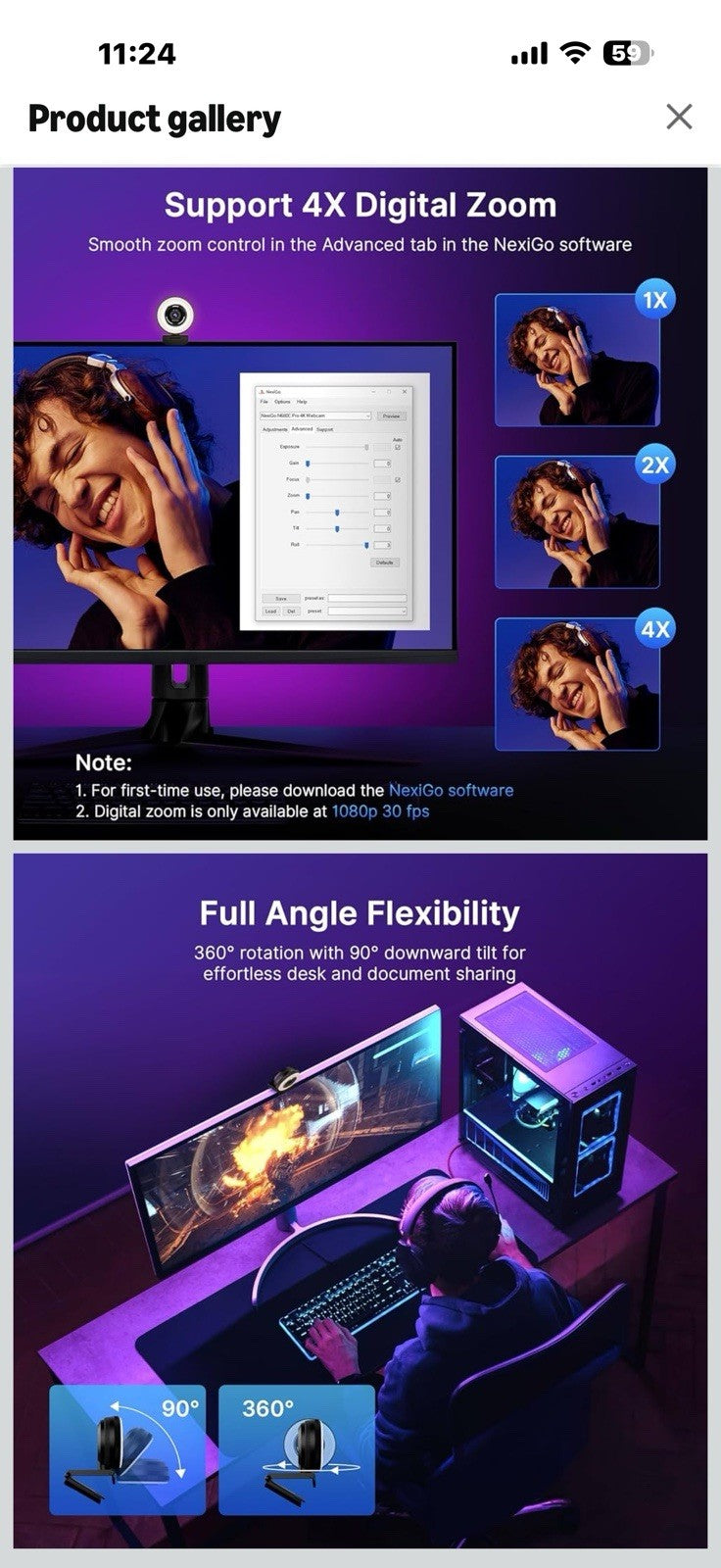 NexiGo N680E Pro 4K Webcam with Ring Light, PDAF Autofocus, 1080p 60FPS