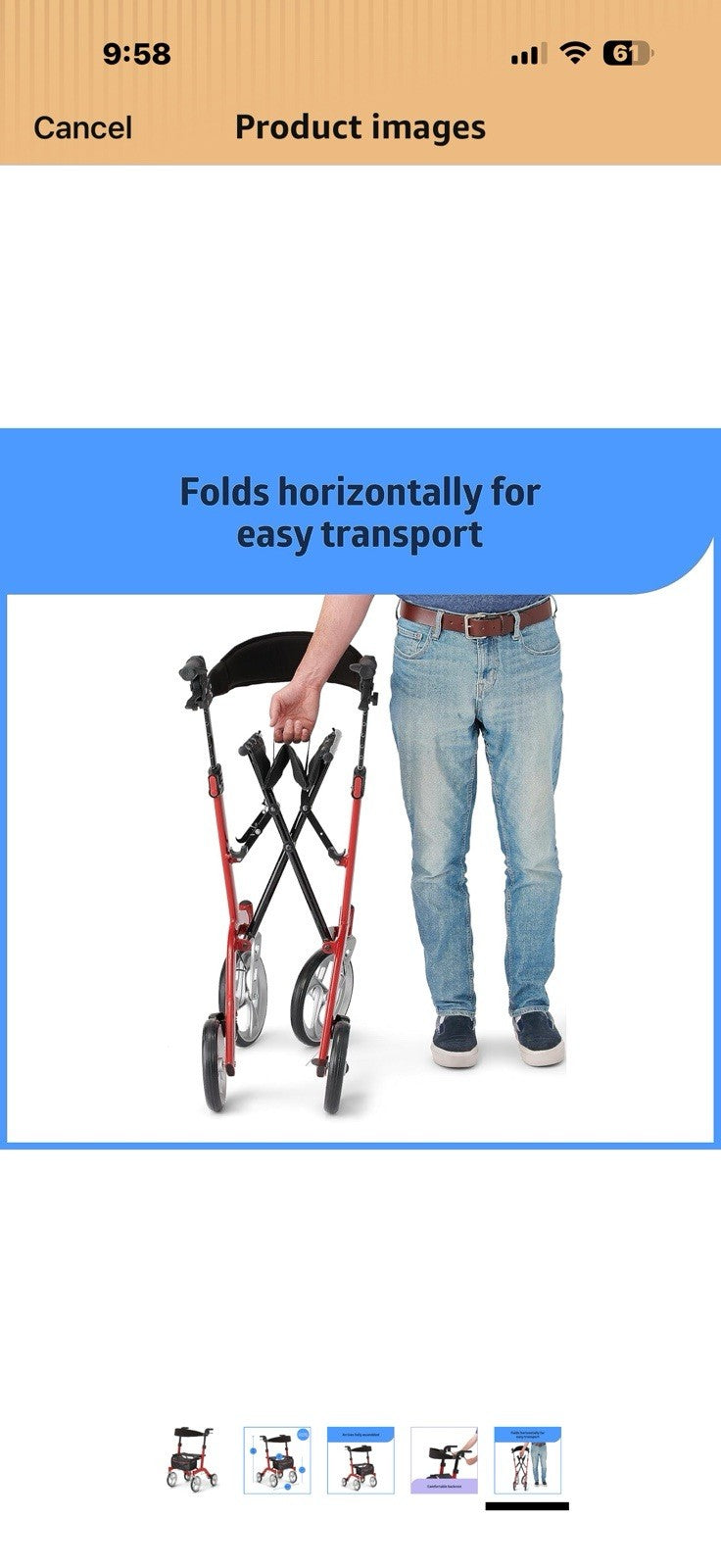 Medline European Style Lightweight Rollator with Backrest – Strong,