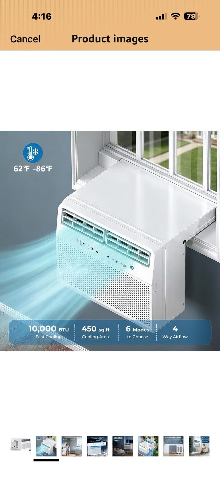U-Shaped Window Air Conditioner, 10,000 BTU Window AC Unit Cools