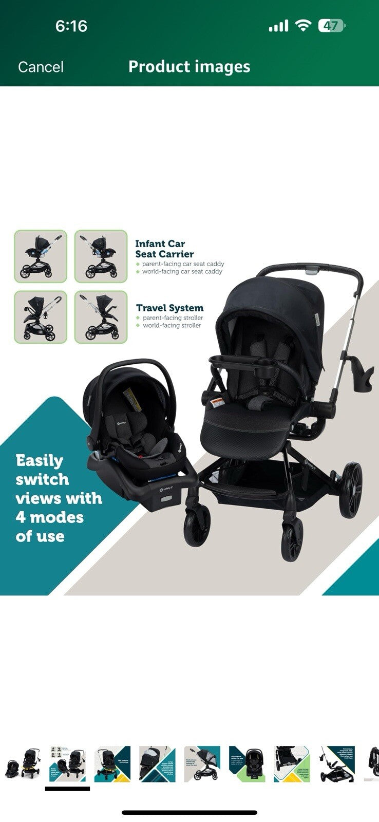 Safety 1ˢᵗ® Turn and Go™ 360° Rotating Modular Travel System, Shade