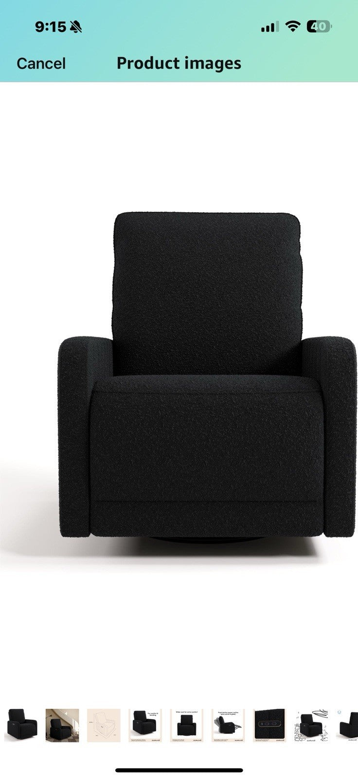 Storkcraft Kyoto Deluxe Extra-Wide Power Recliner Swivel Glider (Black Boucle) 