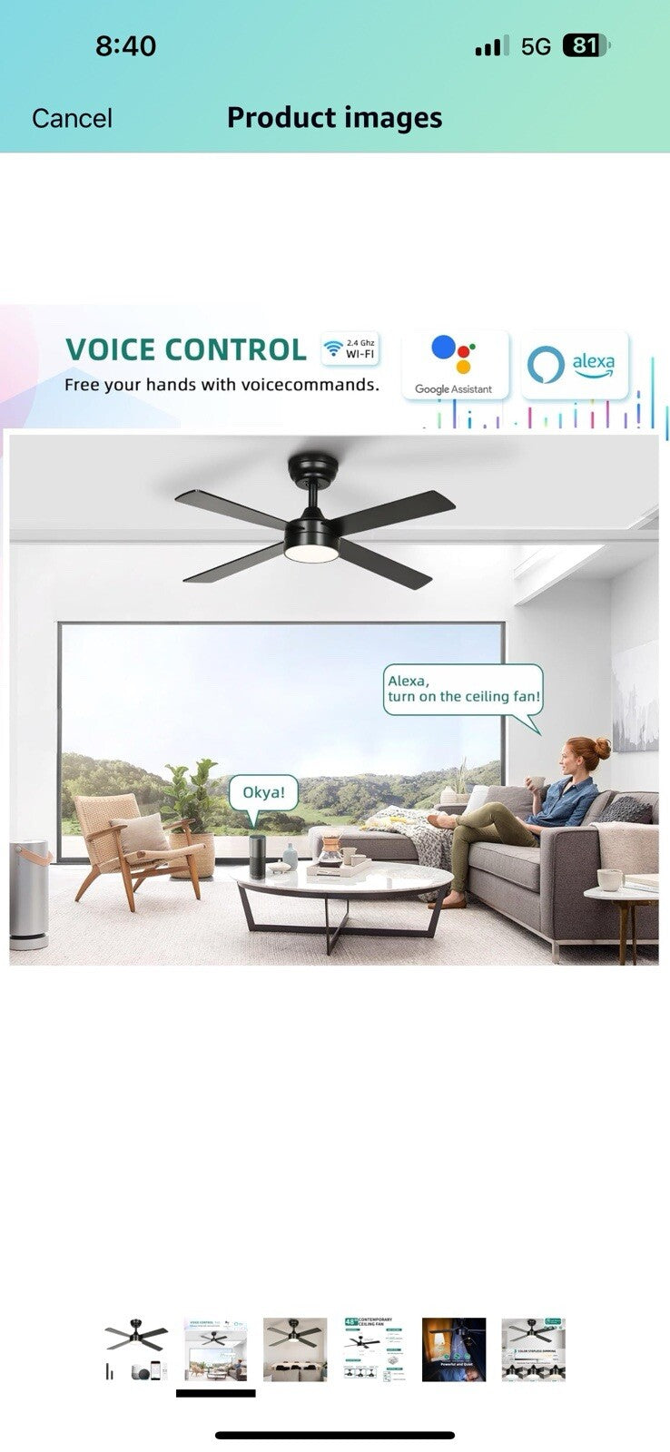 YITAHOME 48 Inch Black Ceiling Fan with Lights and Remote,4 Blades, 