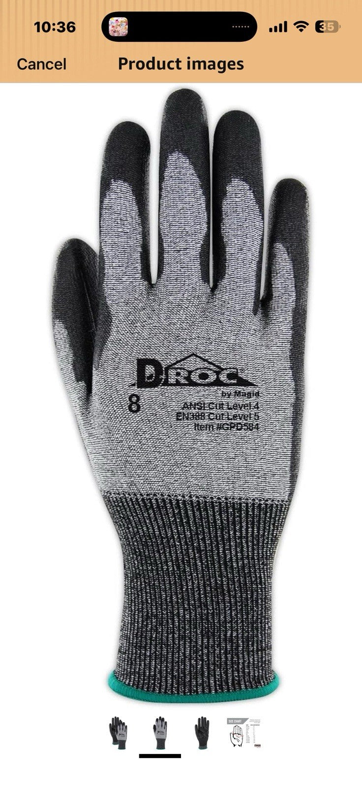 MAGID D-ROC ANSI A4 18-Gauge Hyperon PU Coated Palm Work Gloves, 12 Pair 12/XXXL