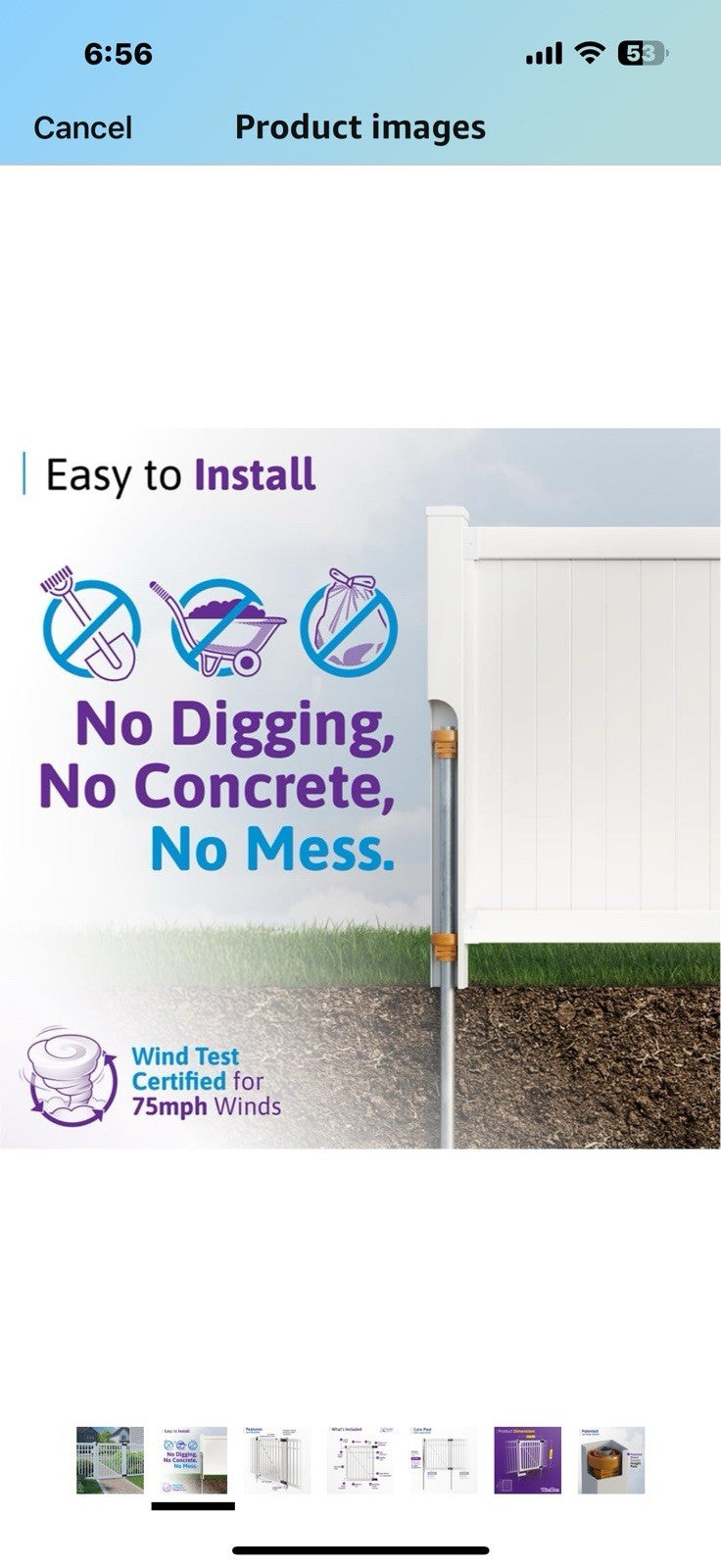 5ft H x 4ft W (1 Gate) No Dig WamBam Windsor Gate Kit, White Vinyl Picket