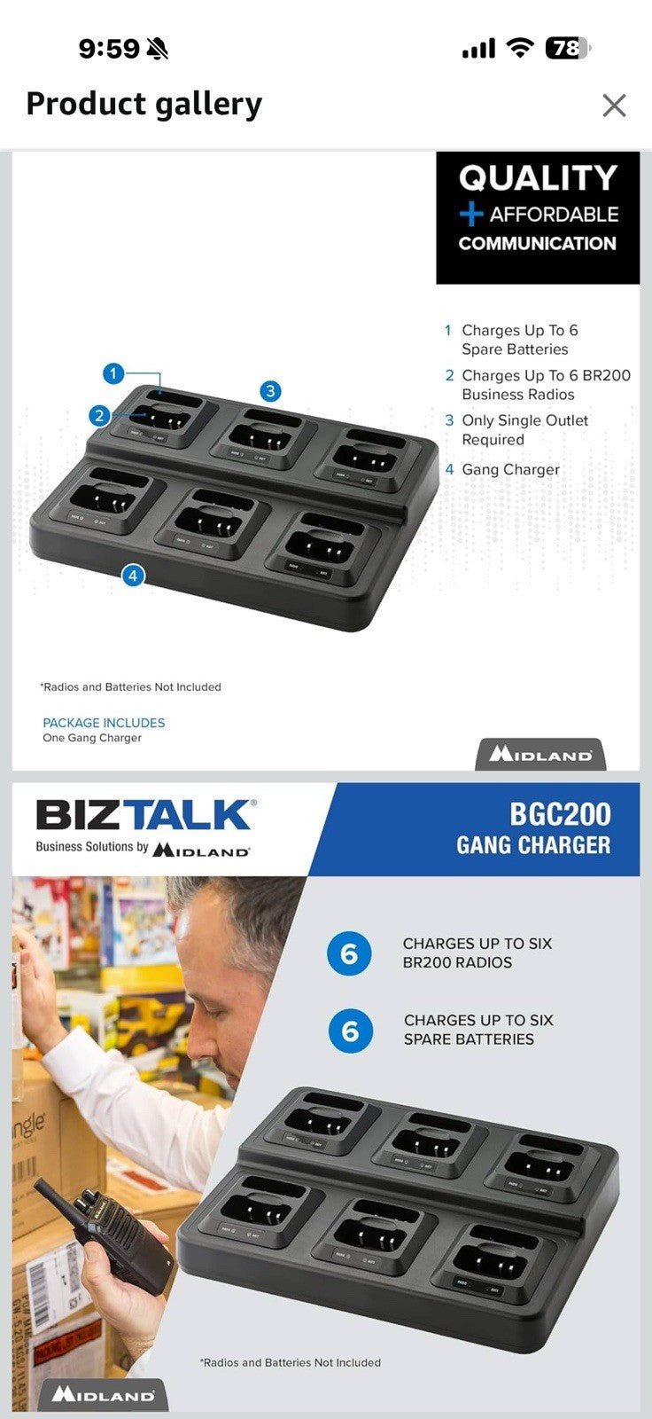 Midland® - BGC200 Gang Charger - Charge up to 6 Midland® BR200 Business 