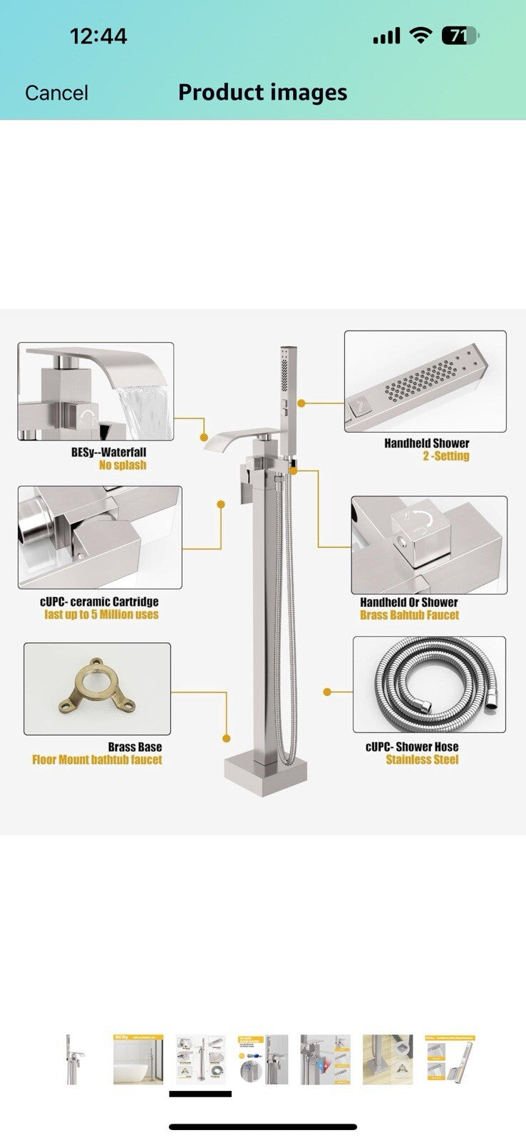 BESy Tub Filler Freestanding Bathtub Faucet Brushed Nickel Floor Mount 