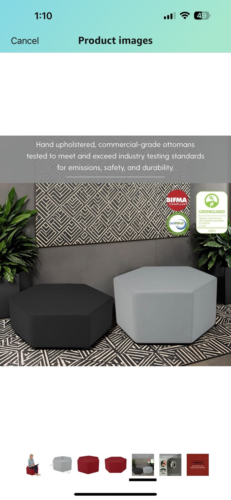 FDP Pro Series Hexagon Ottoman Stool - Hand Upholstered Ottoman 