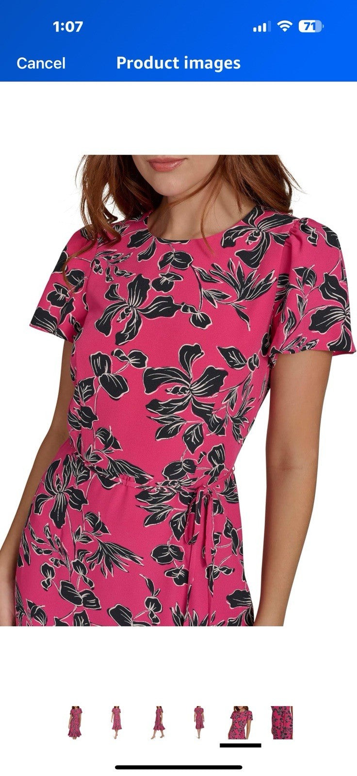 Tommy Hilfiger Women's Short Sleeve Pleated Hem Rope Belt Midi Dress Size 10 