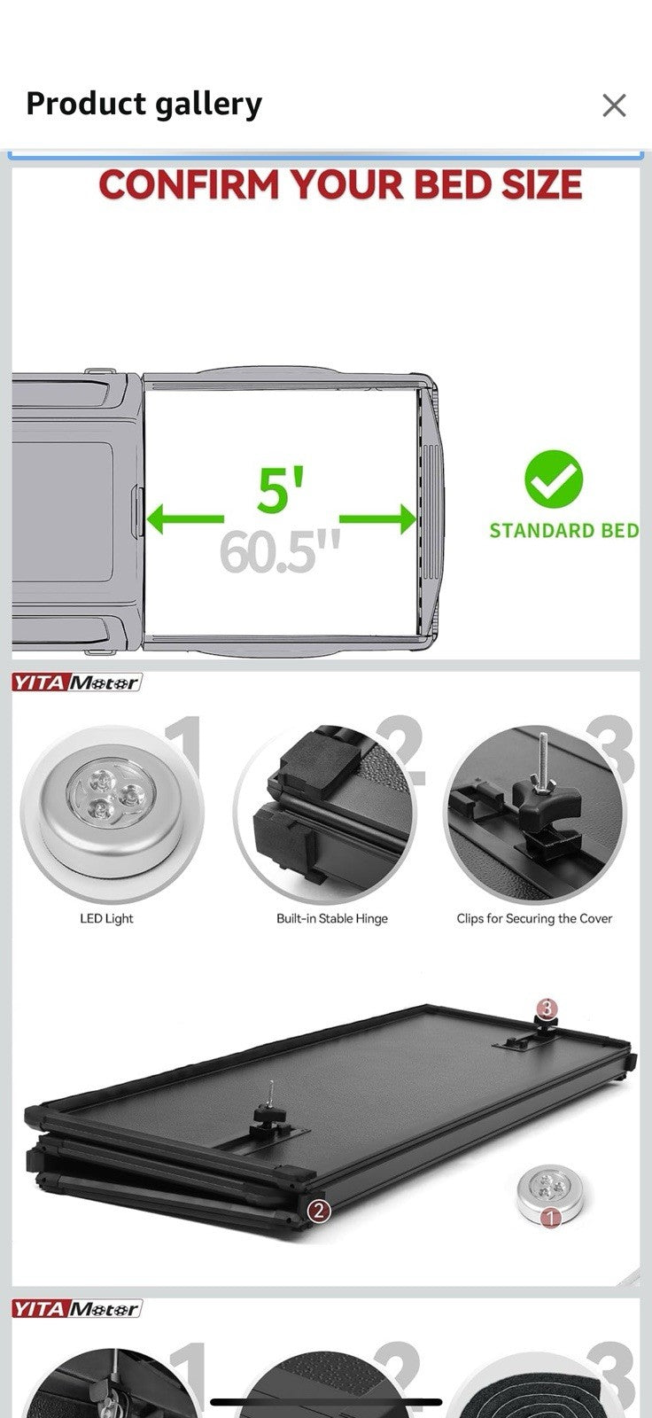 YITAMOTOR FRP Hard Tri-fold Truck Bed Tonneau Cover Fits for 2017-2025 Honda