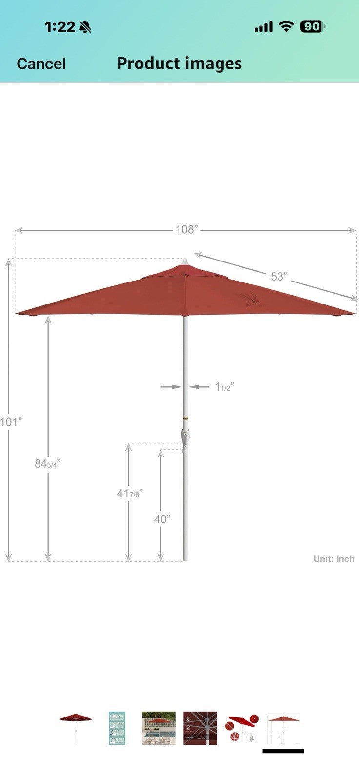 California Umbrella 9' Rd Aluminum Patio Umbrella, Crank Lift, Auto Tilt,