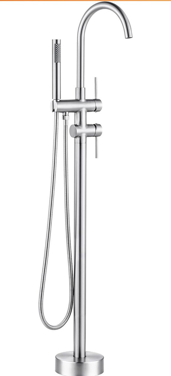 Freestanding Bathtub Faucet Brushed Nickel, Floor Mount Tub Filler, High 