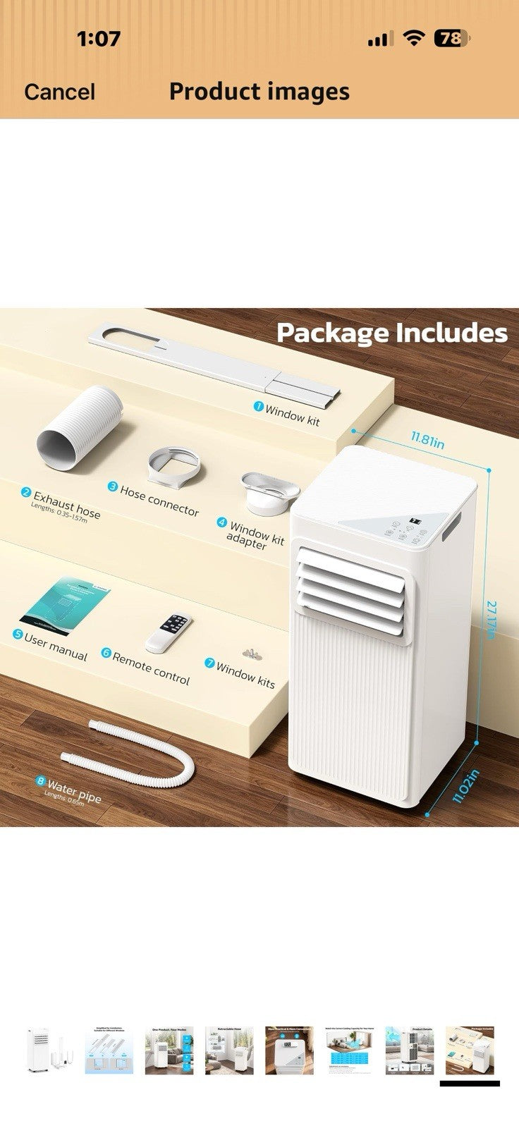8000 BTU Portable Air Conditioners for Rooms up to 450 Sq Ft, 4 Modes