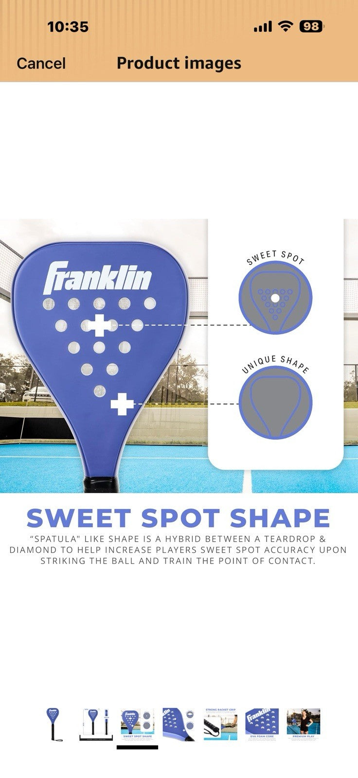 Franklin Sports - Sweet Spot Padel Training Racket - Fiberglass Padel