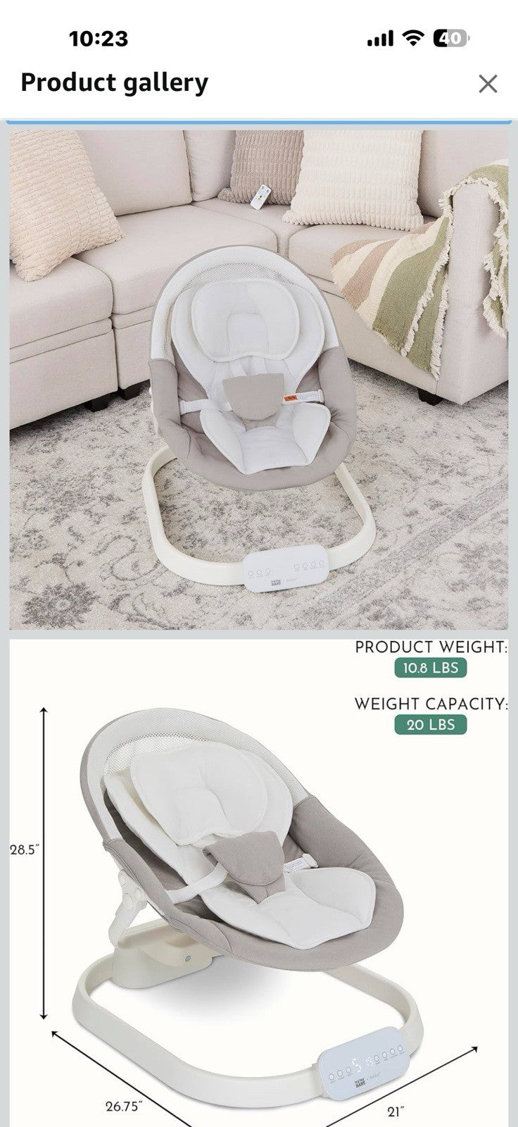 évolur Comfort Cocoon Baby Swing with TUYA Voice Control, 5-Speed