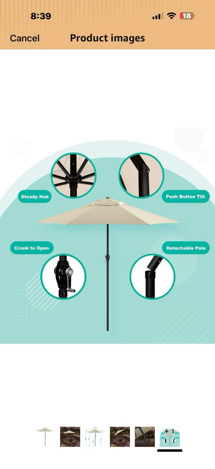 Sunline 9 ft Patio Umbrella with Crank & Push Button Tilt, Outdoor Market