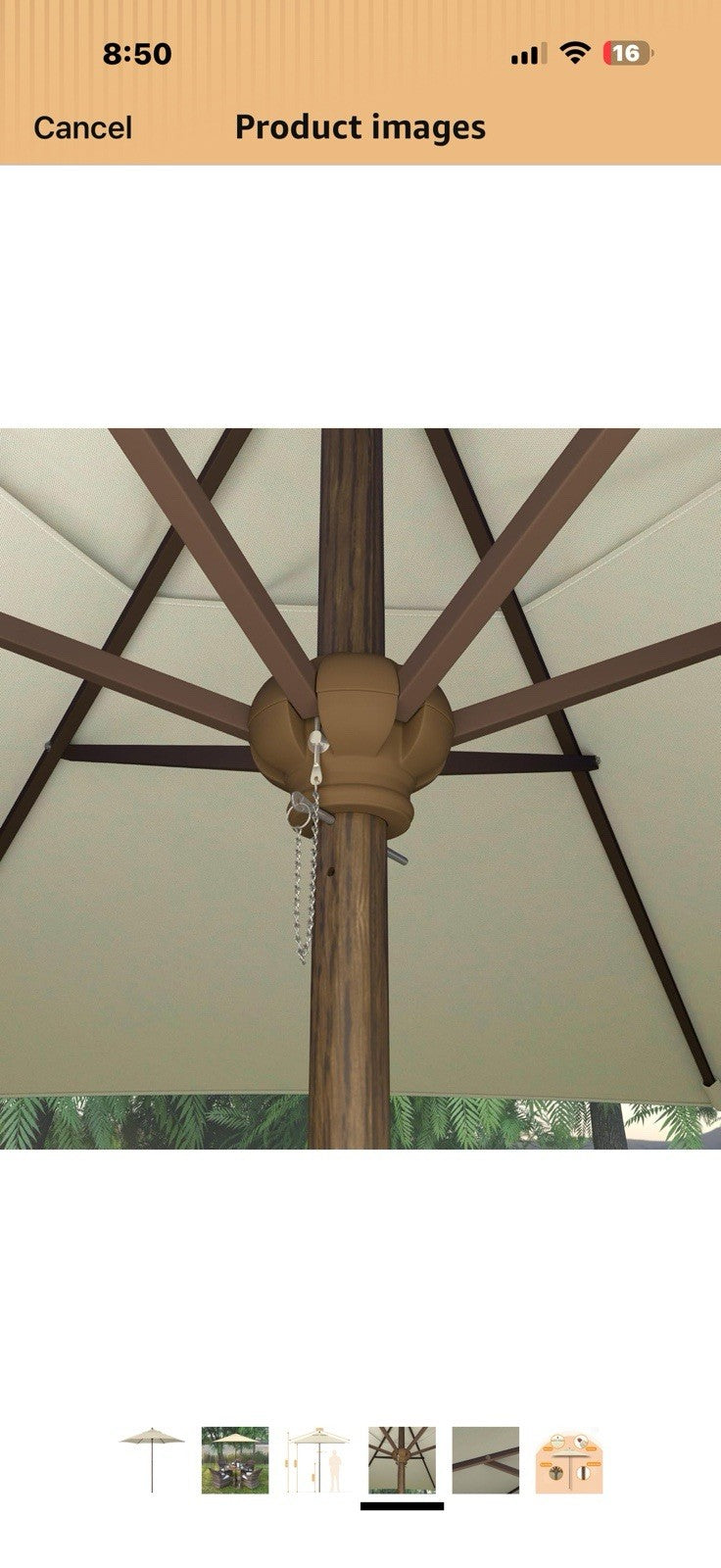 Sunline 9 ft Faux- Wood Patio Umbrella, Push Open Pin Stop Outdoor Market 