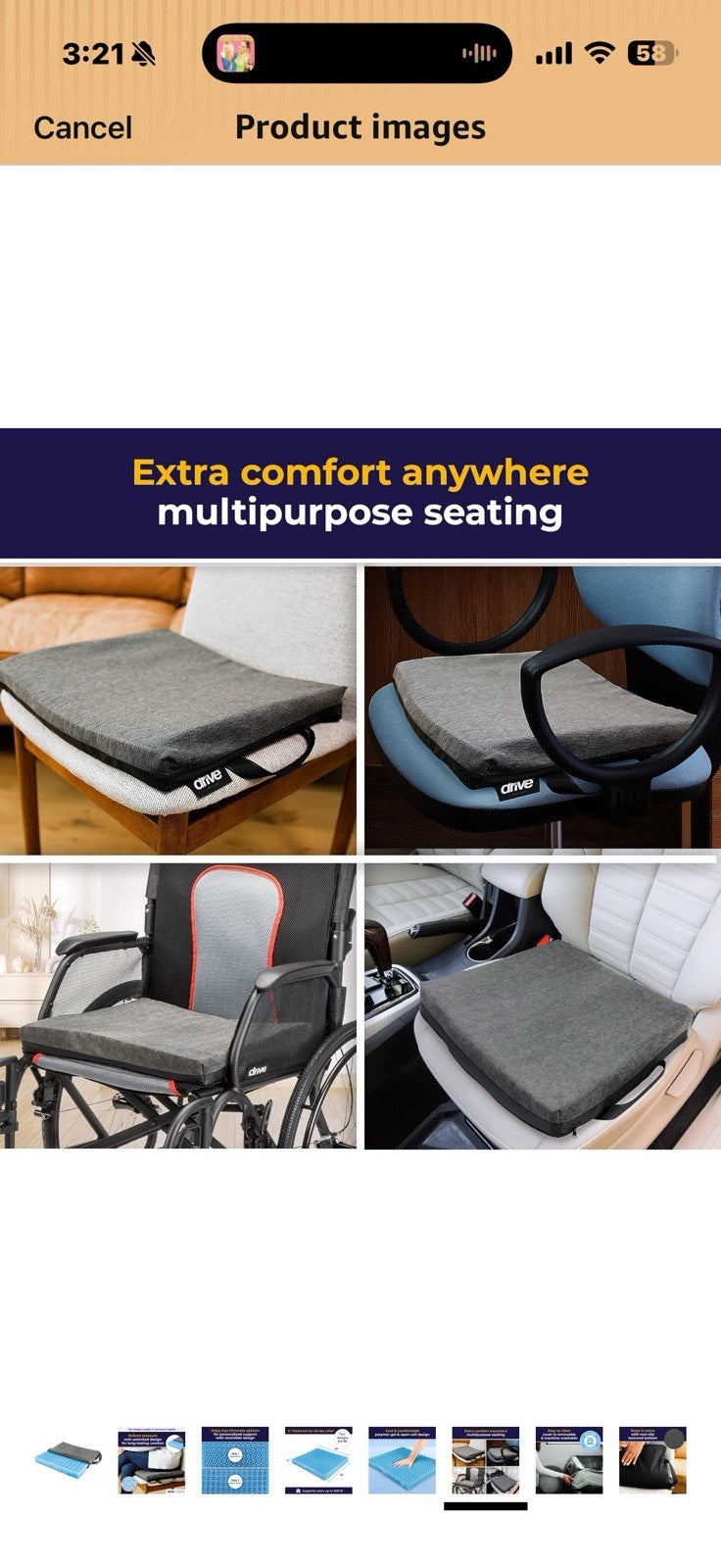 Drive Medical DualEase Gel Seat Chair Cushion for Wheelchair, Office Chairs