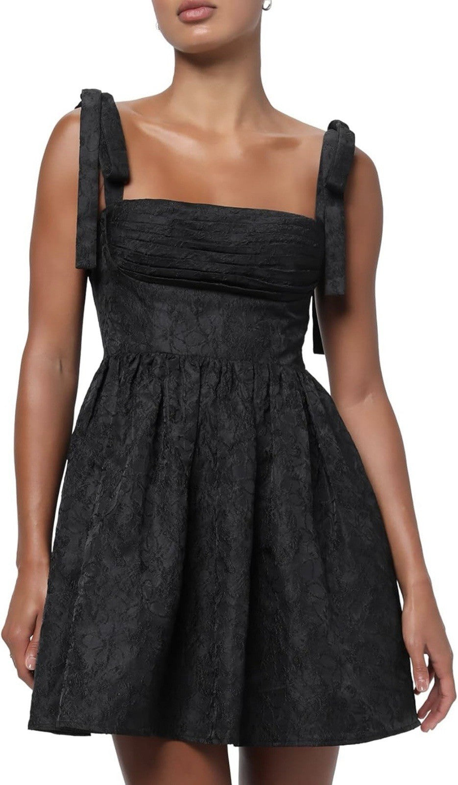 Lulus Sydney Tie Shoulder Mini Dress Floral Jacquard Sleeveless A-Line 