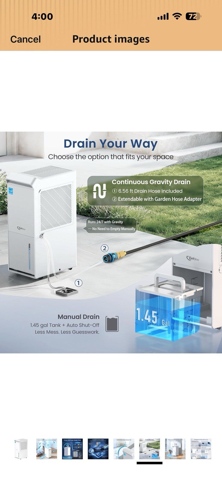 4,500 Sq.Ft Energy Star Most Efficient 2025 Dehumidifier,Vellgoo Max