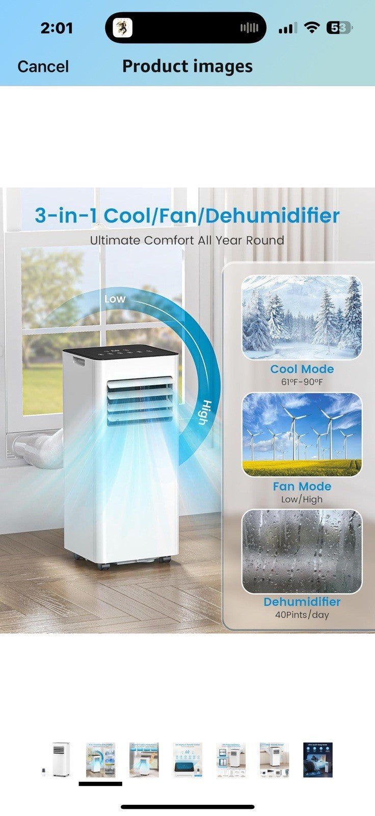Portable Air Conditioner 8000 BTU (ASHRAE) Cools Up to 350 Sq. Ft., Remote 