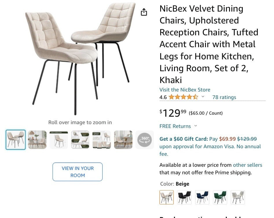 NicBex Velvet Dining Chairs, Upholstered Reception Chairs