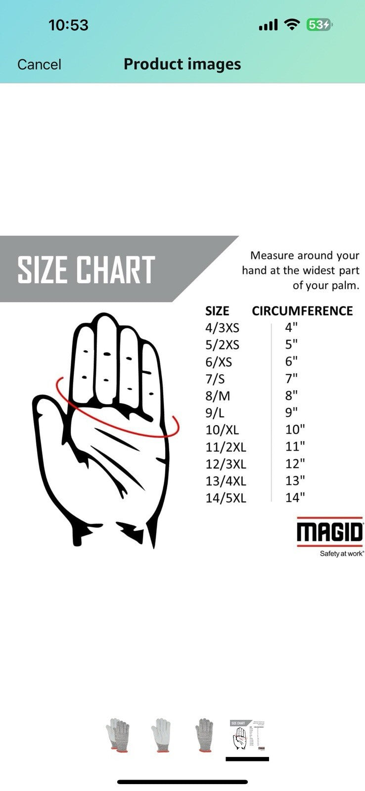 MAGID CutMaster H500LEA Hyperon Split Leather Palm Glove -Cut Level12 Pair 11XXL