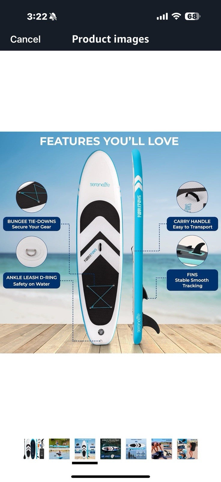 SereneLife 11’6” Inflatable SUP - Pet-Friendly Stand-Up Paddleboard for Adults
