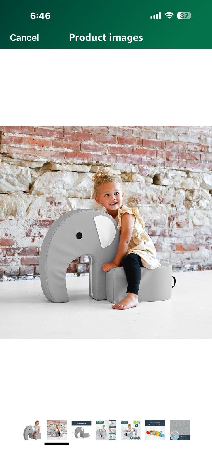 Children's Factory Emmy The Elephant Seat, Gray Foam Kids Stool, Toddler Soft 