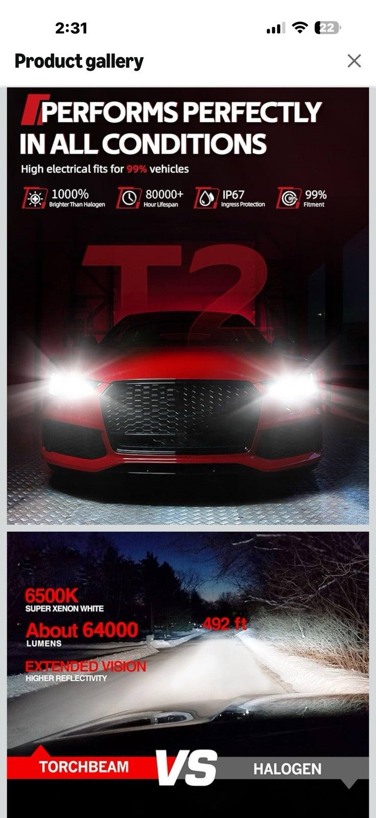 Torchbeam 2026 9005 LED Fog Light Bulbs, 64000LM, 6500K Cool White