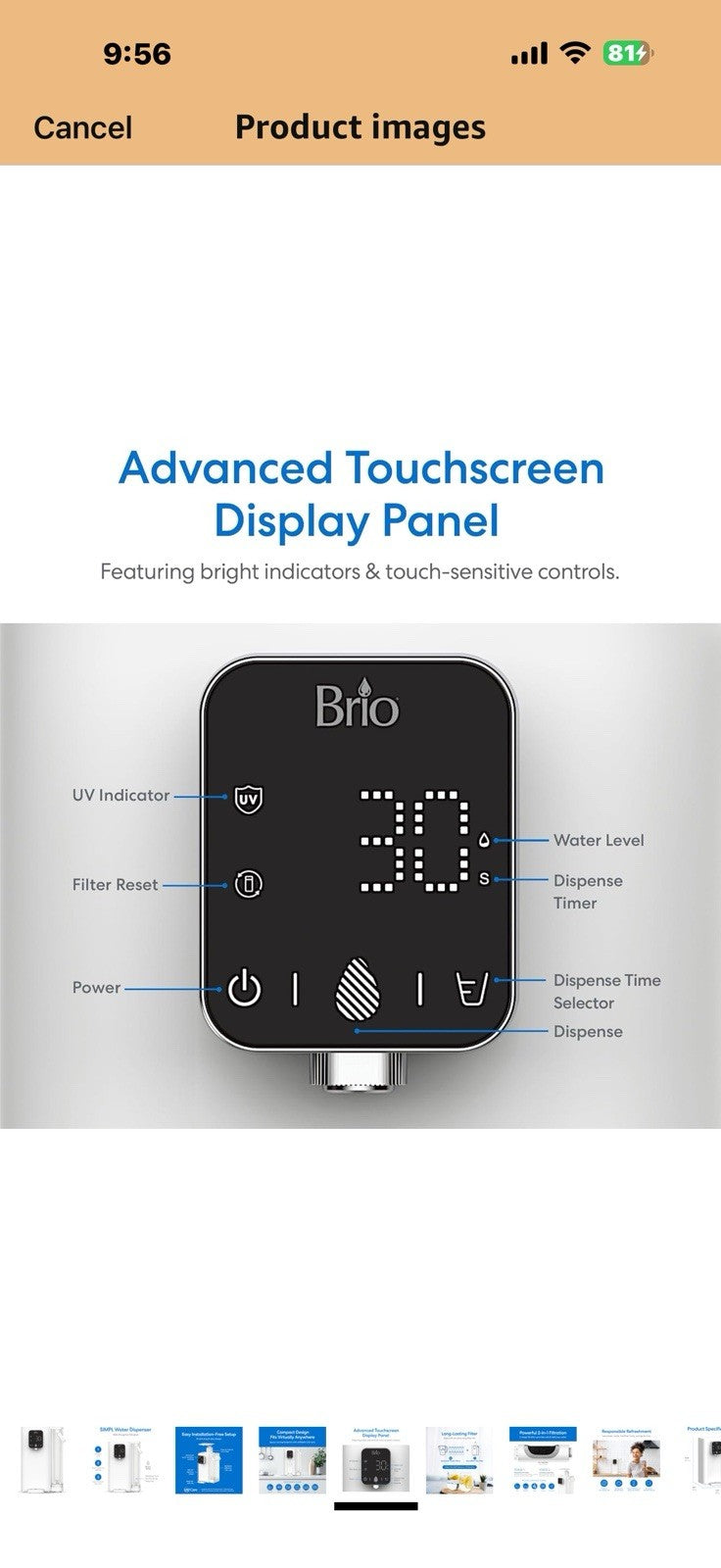 Brio SIMPL W2 Countertop Water Dispenser w/Refillable 2.5L Water Tank, 