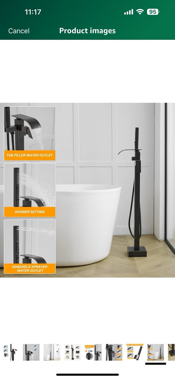 BESy Freestanding Tub Faucet Oil Rubbed Bronze Floor Mounted Tub Filler