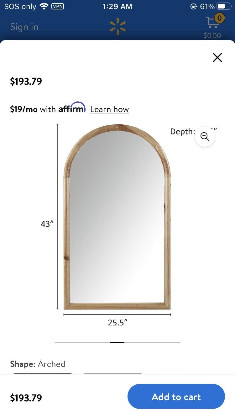 INK+IVY Remi Arched Round Top Wood Framed Modern Wall Decor Mirror,