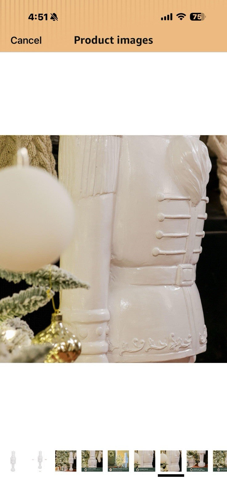Fraser Hill Farm 48” Glossy White Soldier, Large Resin Decorative Christmas