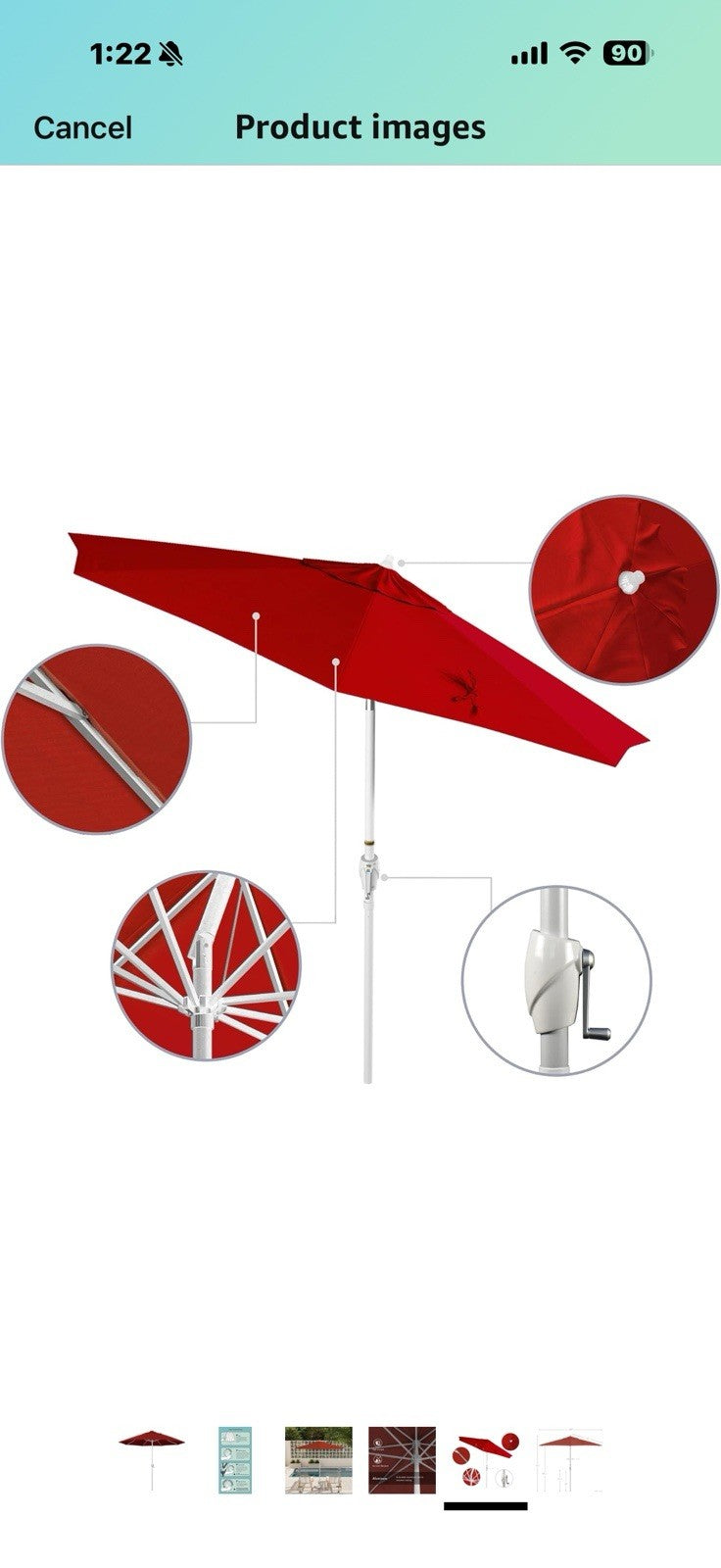 California Umbrella 9' Rd Aluminum Patio Umbrella, Crank Lift, Auto Tilt,