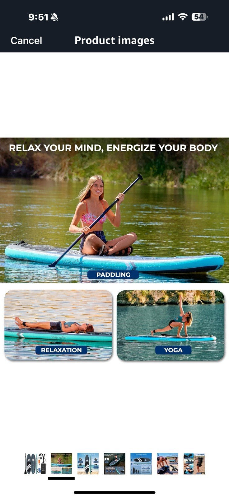 SereneLife 10’6” Inflatable Stand-Up Paddle Board with Window - 32” Wide