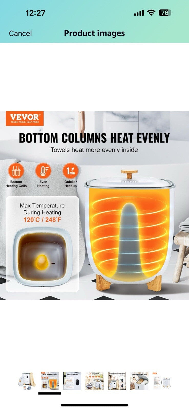 VEVOR Towel Warmer 25L, Towel Warmer Bucket with 2 Heating Modes