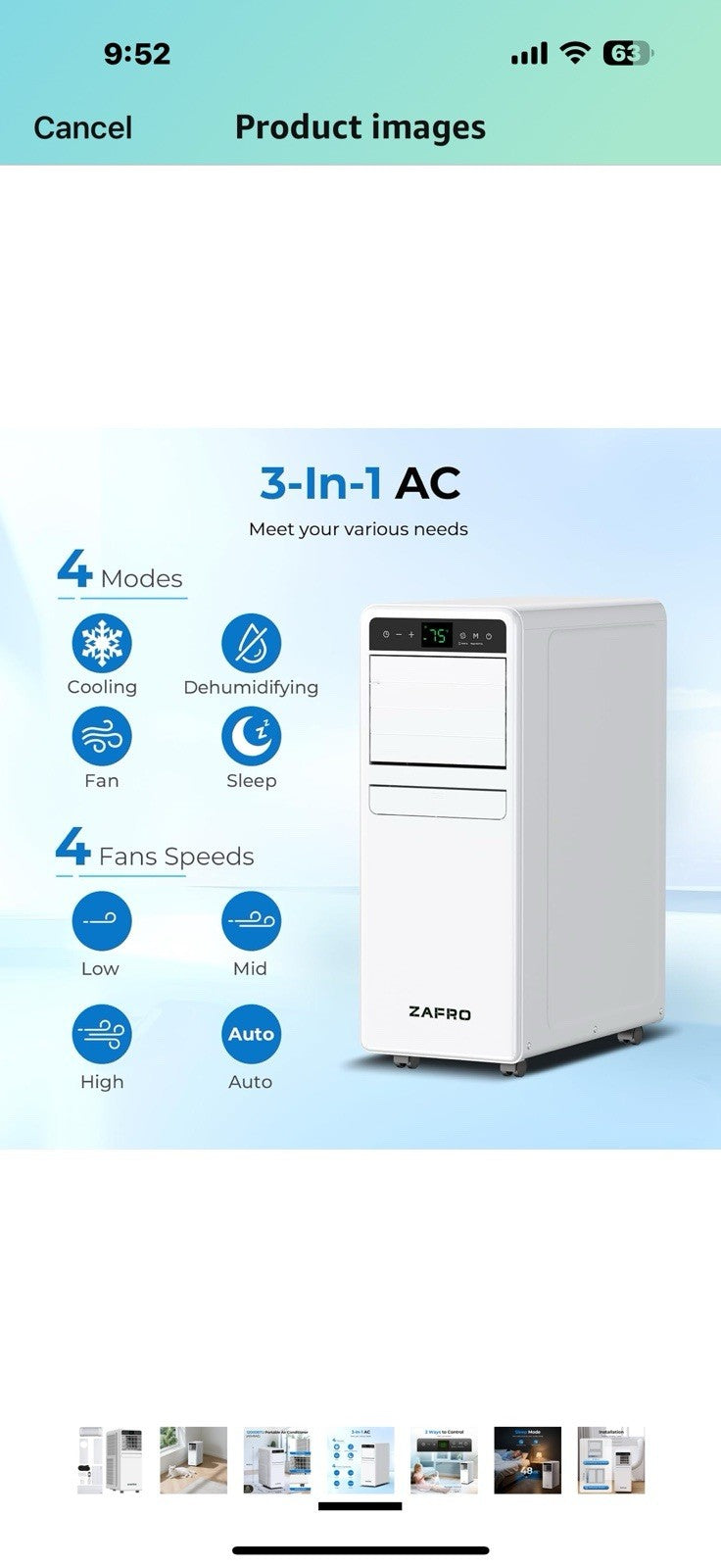 ZAFRO 12,050 BTU Portable Air Conditioner, Smart AC Unit